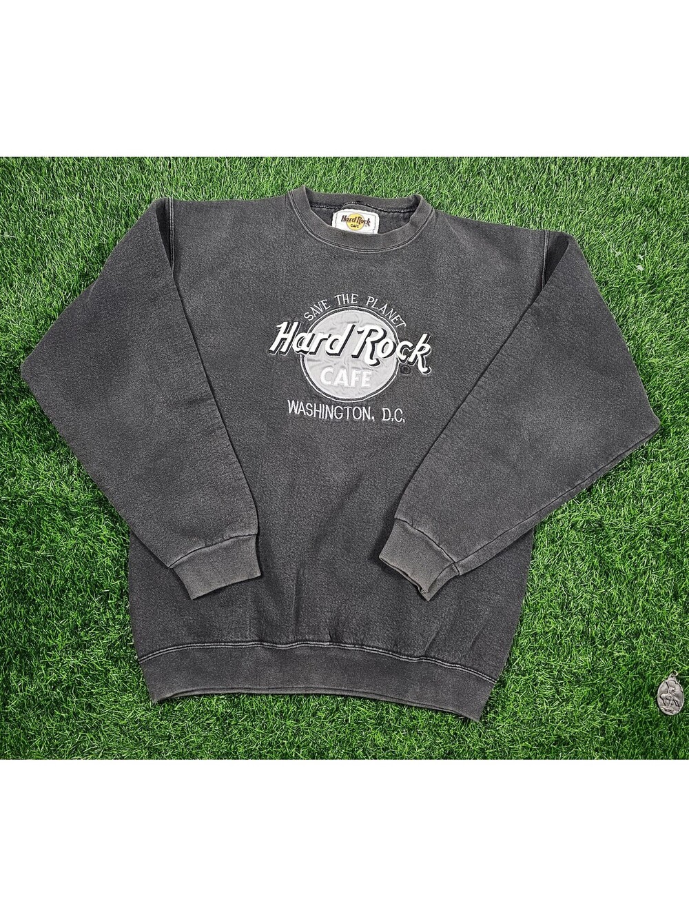 Faded 90s Hard Rock Cafe Washington D.C. Vintage Crewneck Sweatshirt Made in USA
